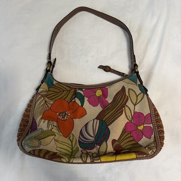 fossil modern vintage floral boho rattan shoulder bag y2k retro purse - Picture 4 of 7